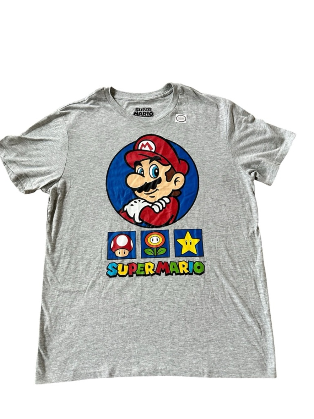 Super Mario Brothers Nintendo Hybrid Gray Graphic Tee Large red blue gray NWOT